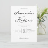 Eenvoudig zwart-witcalligrafisch huwelijk kaart (Staand voorkant)