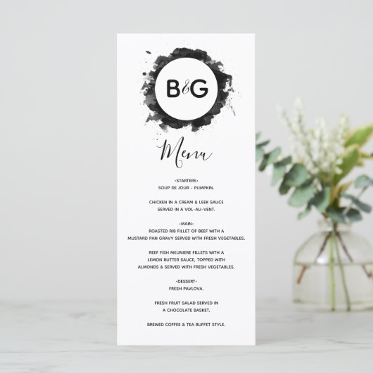 Eenvoudig zwart withuwelijk menu (Staand voorkant)