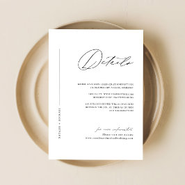 Eenvoudig zwart-witminimalistisch huwelijk — detai informatiekaartje