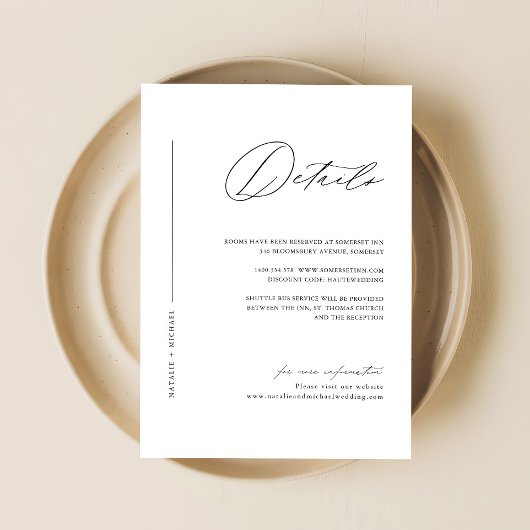 Eenvoudig zwart-witminimalistisch huwelijk — detai informatiekaartje