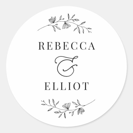 Eenvoudig zwart-witpaar Namen Klassieke ronde Sticker (Voorkant)