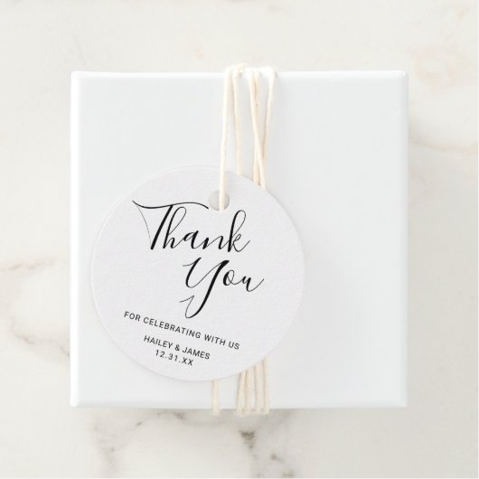 Eenvoudig zwart-witscript bruiloft Hartelijk dank Bedankjes Labels (In situ)