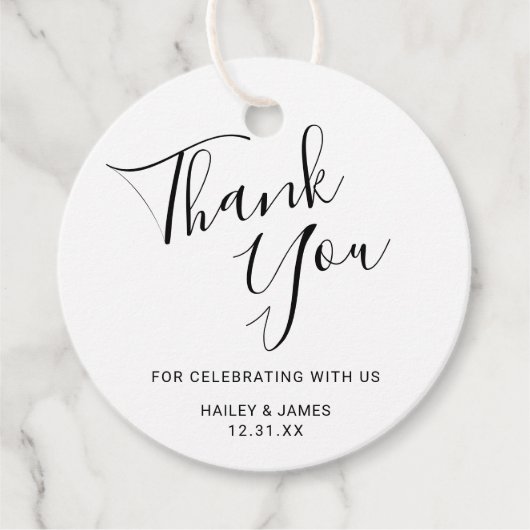 Eenvoudig zwart-witscript bruiloft Hartelijk dank Bedankjes Labels (Voorkant)