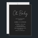 Eenvoudig zwart-witscript elegant Baby shower Kaart<br><div class="desc">Moderne uitnodiging voor zwart baby shower met een eenvoudig ontwerp met "Oh Baby" in een rotsachtige stijl script. Deze elegante genderneutrale uitnodiging met een minimalistische lay-out is geweldig,  of je nu een jongen of een meisje hebt.</div>