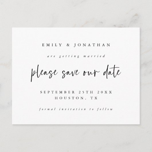 Eenvoudig zwart-witscript gebruiken om de datum op aankondigingskaart (Voorkant)