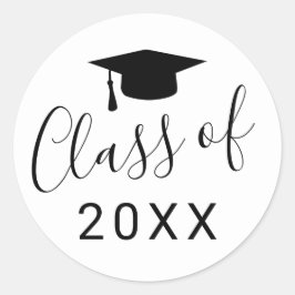 Eenvoudig zwart-witscript, klasse van jaar Afstude Ronde Sticker