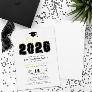 Eenvoudig zwart witte afstudeerfeest goud folie uitnodiging