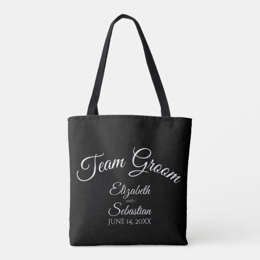Eenvoudig zwart-witteam en bruisbruin huwelijk tote bag (Achterkant)