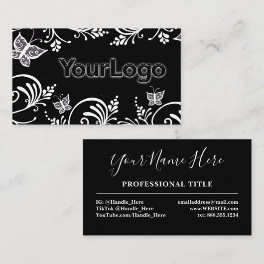 Eenvoudig zwart-witvlinderminimalistisch Logo Visitekaartje (Voorkant / Achterkant)