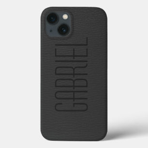 Eenvoudig zwart, zwart, leder, monogram iPhone 13 hoesje