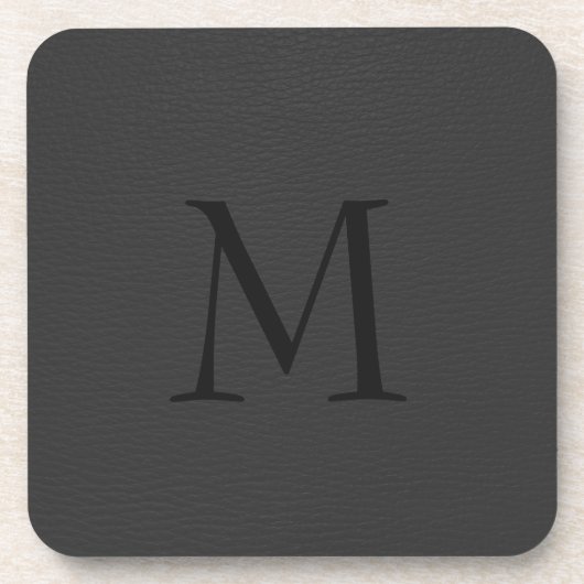 Eenvoudig zwart, zwart, leder, monogram drankjes onderzetter (Voorkant)