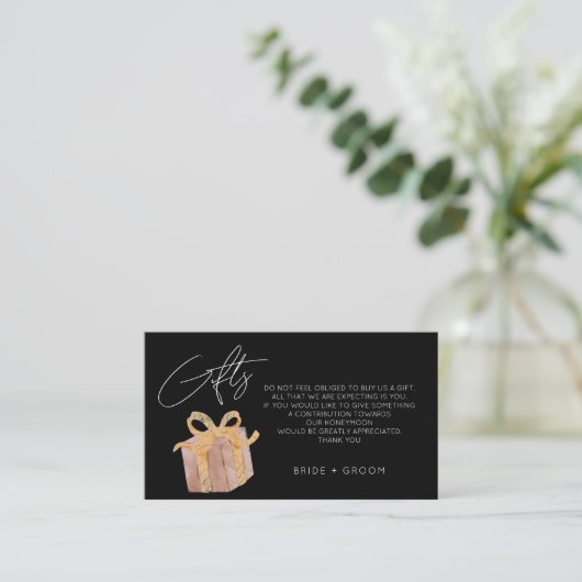 Eenvoudig zwarte cadeauregister huwelijksfonds informatiekaartje (Staand voorkant)