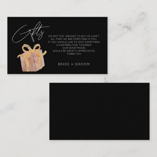 Eenvoudig zwarte cadeauregister huwelijksfonds informatiekaartje (Voorkant / Achterkant)