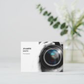 Eenvoudig zwarte en witte fotografische camera-len visitekaartje (Staand voorkant)