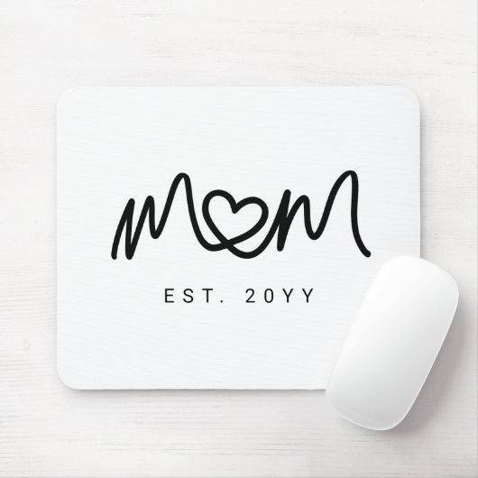 Eenvoudig Zwarte Script Hart Moeder Mama Opgericht Muismat (Met muis)