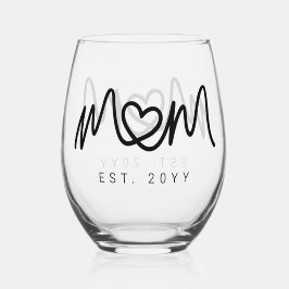 Eenvoudig Zwarte Script Hart Moeder Mama Opgericht Wijnglas Zonder Voet