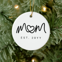 Eenvoudig Zwarte Script Hart Nieuwe Moeder Gevesti Keramisch Ornament