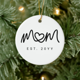 Eenvoudig Zwarte Script Hart Nieuwe Moeder Gevesti Keramisch Ornament