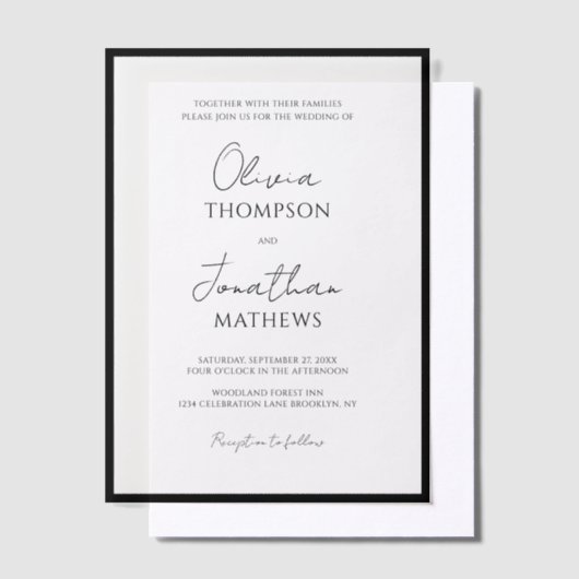 Eenvoudig Zwartrand Rechthoekig Schrift Overlay Br Vellum Uitnodigingen (Offset)