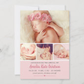 Eenvoudig Zweet Roze Baby Girl Foto Collage Birth Aankondiging (Voorkant)