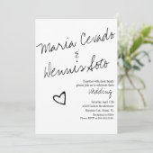 Eenvoudig zwevend hart-lettertype bruiloft kaart (Staand voorkant)