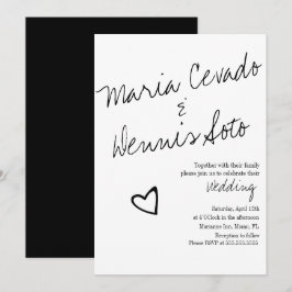Eenvoudig zwevend hart-lettertype bruiloft kaart