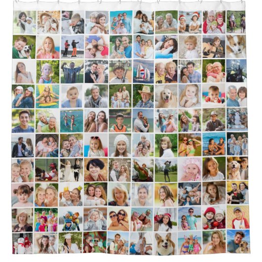 Eenvoudige 100 vierkante fotocollage douchegordijn (Voorkant)
