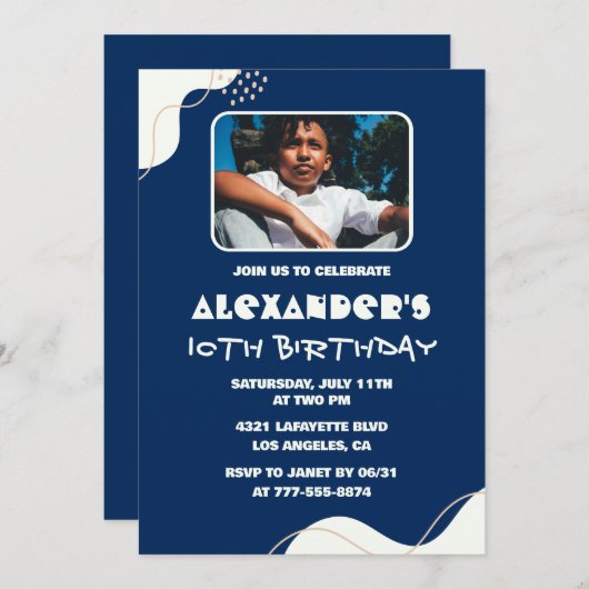 Eenvoudige 10e verjaardag uitnodigingen Boy Photo  (Voorkant / Achterkant)