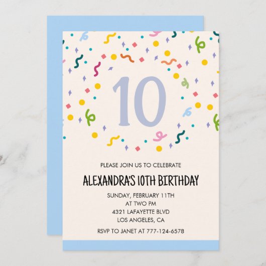 Eenvoudige 10e verjaardagsuitnodiging Confetti Mod Kaart (Voorkant / Achterkant)