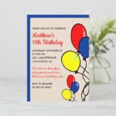 Eenvoudige 11e verjaardag uitnodigingen Balloons B (Staand voorkant)