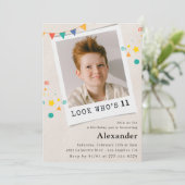 Eenvoudige 11e verjaardag uitnodigingen Boy Photo (Staand voorkant)