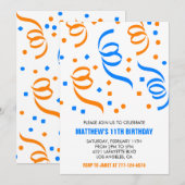 Eenvoudige 11e verjaardagsuitnodiging Confetti Blu Kaart (Voorkant / Achterkant)