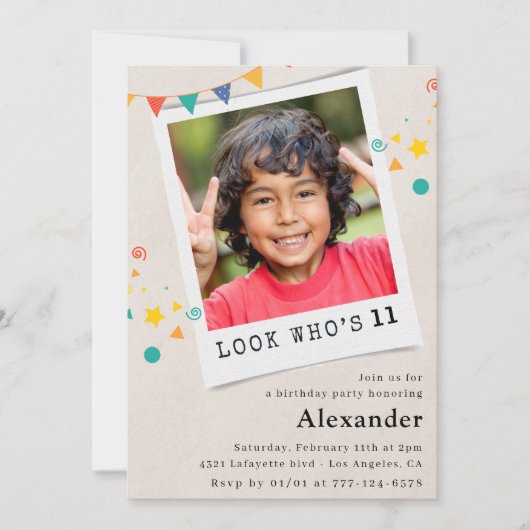 Eenvoudige 11e verjaardagsuitnodigingen Blauwe Fot Kaart (Voorkant)