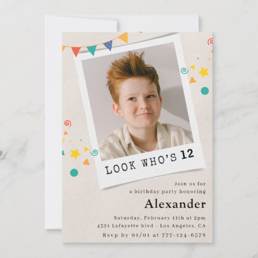 Eenvoudige 12e verjaardag uitnodigingen Boy Photo (Voorkant)