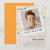 Eenvoudige 12e verjaardag uitnodigingen Boy Photo (Voorkant / Achterkant)