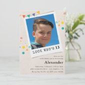 Eenvoudige 13e verjaardag uitnodigingen Blauwe fot (Staand voorkant)