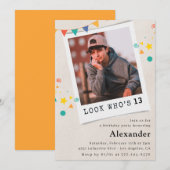 Eenvoudige 13e verjaardag uitnodigingen Boy Photo (Voorkant / Achterkant)