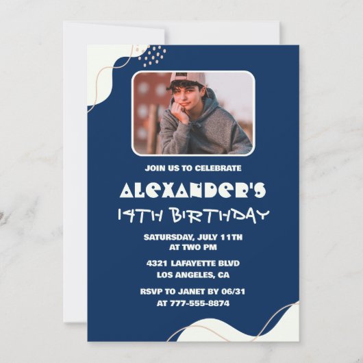 Eenvoudige 14e verjaardag uitnodigingen Boy Photo (Voorkant)