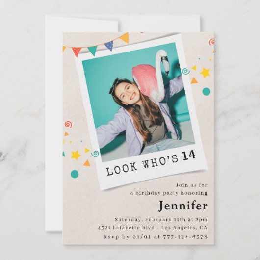 Eenvoudige 14e verjaardag uitnodigingen Meisje Fot (Voorkant)