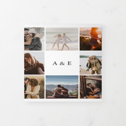 Eenvoudige 15 Fotocollage RSVP QR Code Bruiloft Drieluik Uitnodiging (Cover)