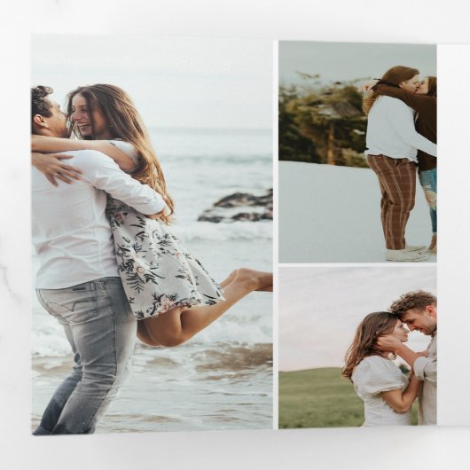 Eenvoudige 15 Fotocollage RSVP QR Code Bruiloft Drieluik Uitnodiging (Binnenzijde eerst)