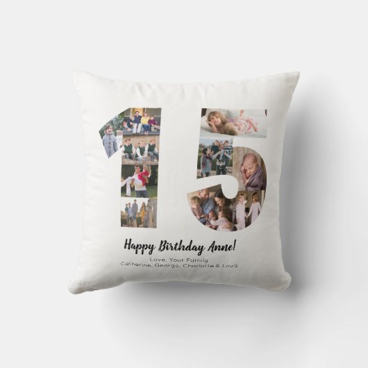 Eenvoudige 15e nummer-fotocollage aangepaste groet kussen (Achterkant)