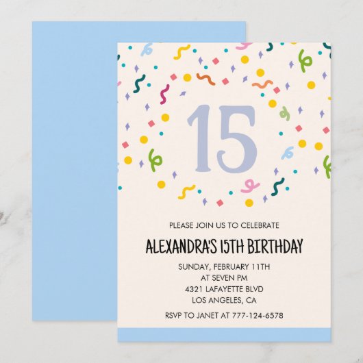 Eenvoudige 15e verjaardagsuitnodiging Confetti Mod Kaart (Voorkant / Achterkant)