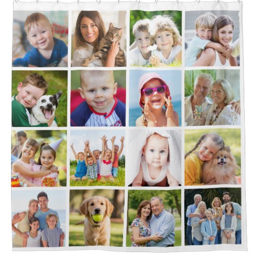 Eenvoudige 16 vierkante fotocollage douchegordijn (Voorkant)