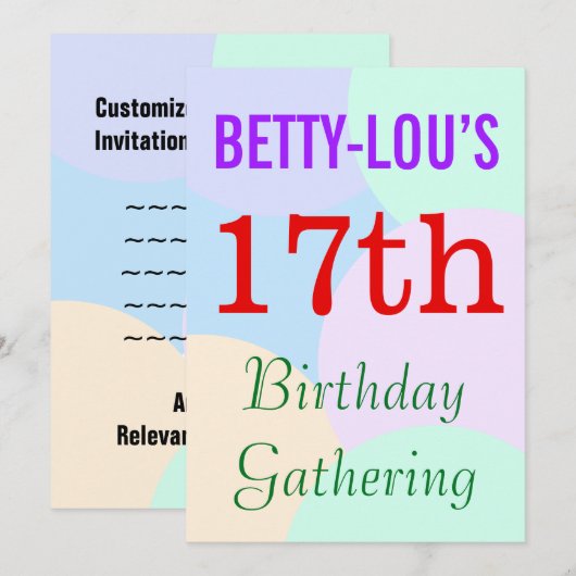 Eenvoudige "17th Birthday Gathering" uitnodiging (Voorkant / Achterkant)