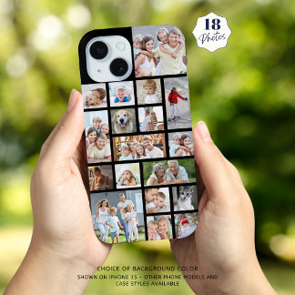 Eenvoudige 18 fotocollage aangepaste kleur iPhone 15 case