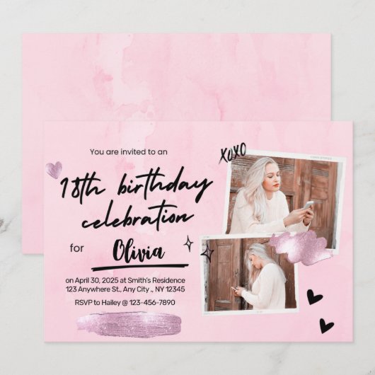 Eenvoudige 18e verjaardag uitnodiging (Voorkant / Achterkant)