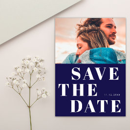 Eenvoudige 1 foto Bold Navy Blauw en Wit Trouwen Save The Date