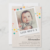 Eenvoudige 1e verjaardag uitnodigingen Blauwe foto (Voorkant)