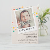 Eenvoudige 1e verjaardag uitnodigingen Blauwe foto (Staand voorkant)